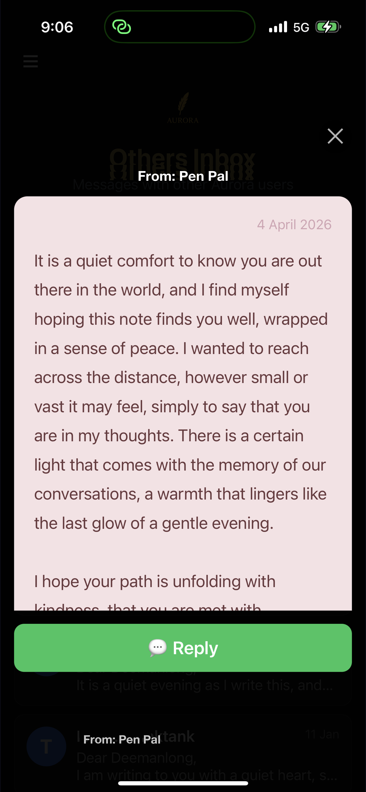 Pen pal inbox